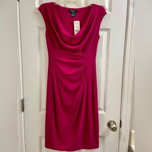 NWT Lauren Ralph Lauren Fuchsia Pink Diamond Cowl Neck Midi Dress Size 4